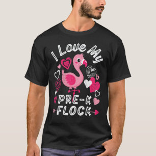 Ich liebe meinen Pre-K-Flock-Flamingo-Herz-Vorschu T-Shirt