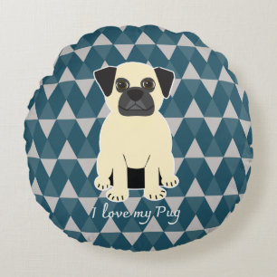 Ich liebe meinen Pug, Blue diamonds Muster Rundes Kissen