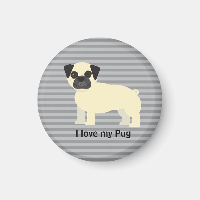 Ich liebe meinen Pug Gray Lined Magnet (Vorne)
