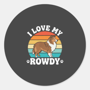 Ich liebe meinen Rowdy-Sheltie Retro-Hund Runder Aufkleber