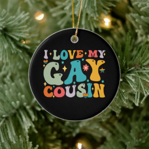 Ich liebe meinen schwulen Cousin Groovy Rainbow LG Keramik Ornament