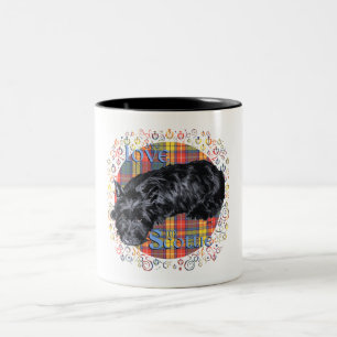 Ich liebe meinen Scottie auf Karo Zweifarbige Tasse