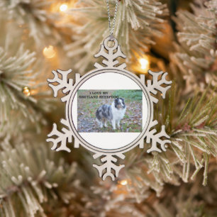 Ich liebe meinen Shetland Sheepdog Schneeflocken Zinn-Ornament