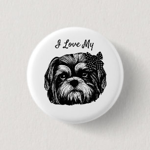 Ich liebe meinen Shih Tzu-Hund mit Schleife Origin Button
