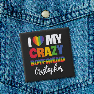 Ich liebe meinen verrückten Freund Regenbogen-Stol Button