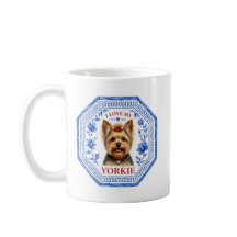 Ich liebe meinen Yorkie Elegantes Blau Chinoiserie