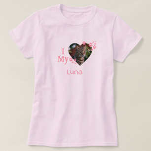 Ich Liebe meiner Katze Custom Foto, Name und Rasse T-Shirt