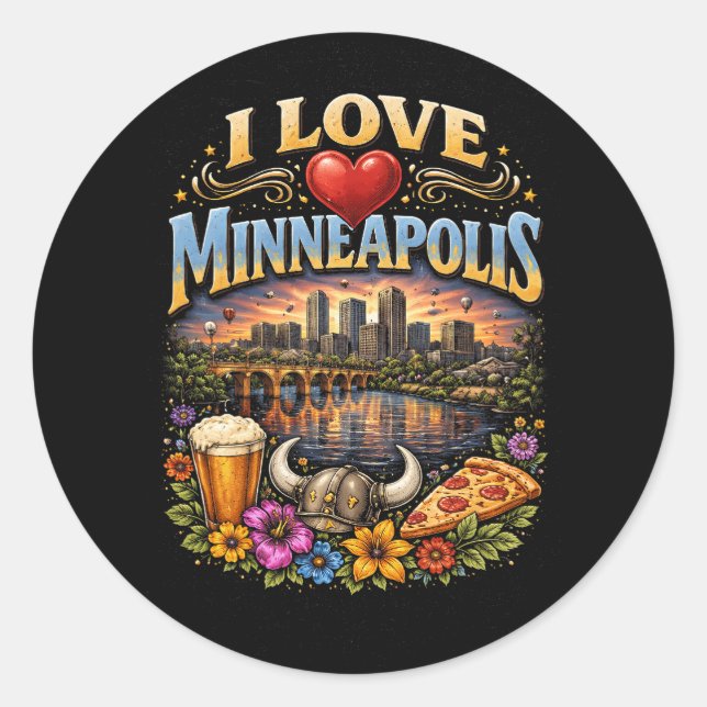 Ich liebe Minneapolis Runder Aufkleber (Vorderseite)