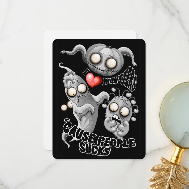 Ich Liebe Monster, weil Leute Ist zum Kotzen sind Dankeskarte (Vorderseite/Rückseite Beispiel)