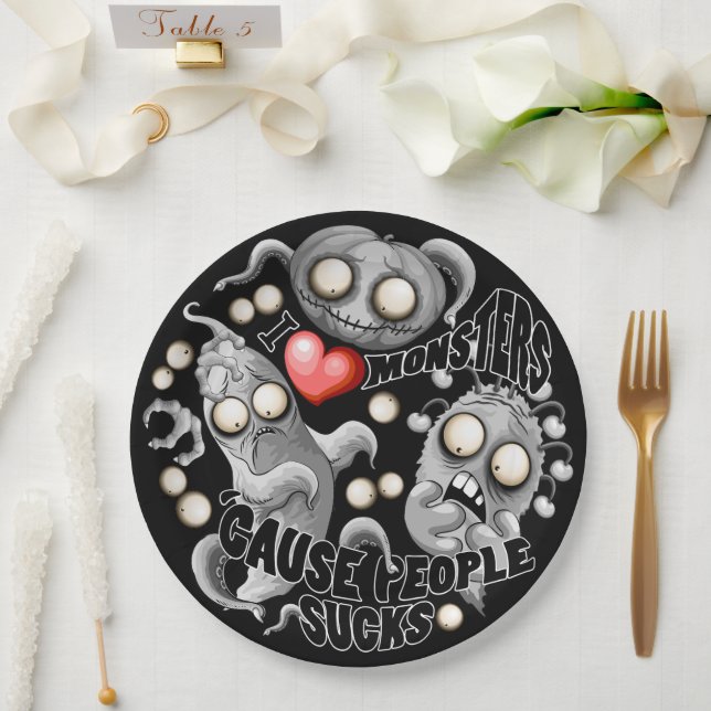 Ich Liebe Monster, weil Leute Ist zum Kotzen sind Pappteller (Hochzeit)