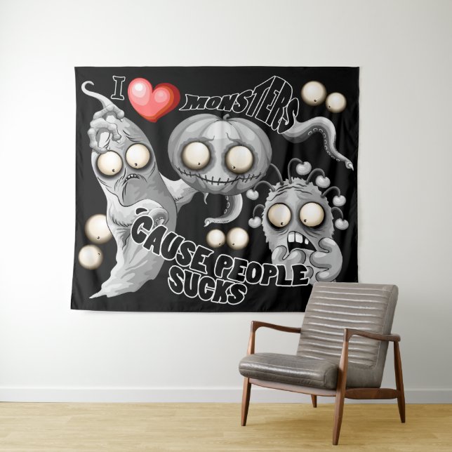 Ich Liebe Monster, weil Leute Ist zum Kotzen sind Wandteppich (Beispiel (Horizontal))