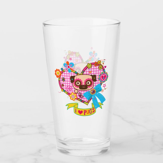 Ich Liebe Möpsen! Trinkglas Glas (Vorderseite)
