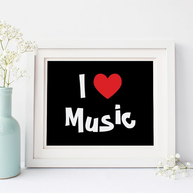 Ich liebe Musik Poster (Black and White I Love Music Red Heart Poster)