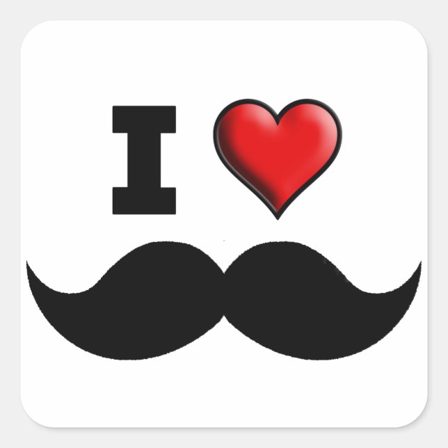 Ich Liebe Mustache Mustache Quadratischer Aufkleber (Vorderseite)