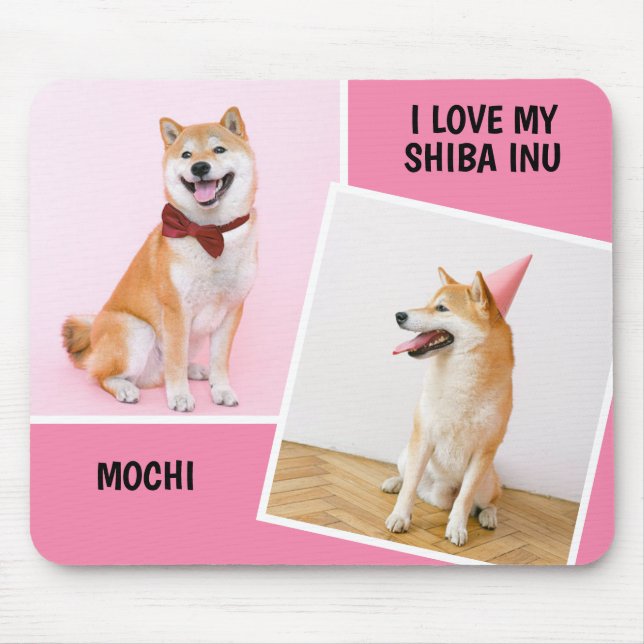 Ich Liebe My Shiba in zwei Fotos Mousepad (Vorne)
