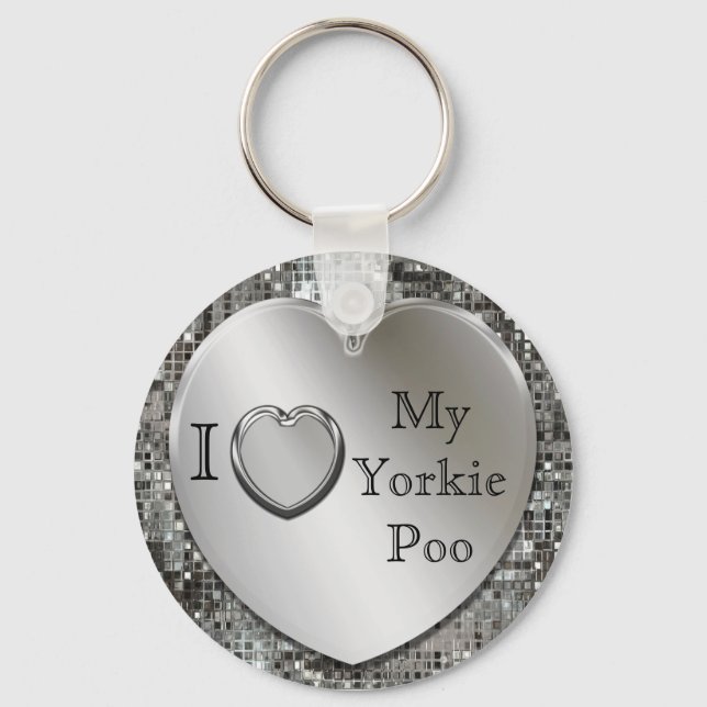 Ich Liebe My Yorkie Poo Heart Keychain Schlüsselanhänger (Vorderseite)