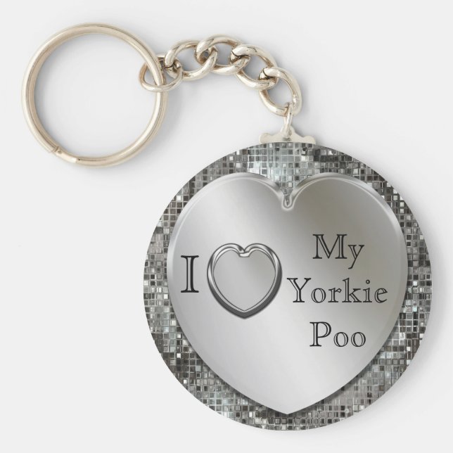 Ich Liebe My Yorkie Poo Heart Keychain Schlüsselanhänger (Vorne)
