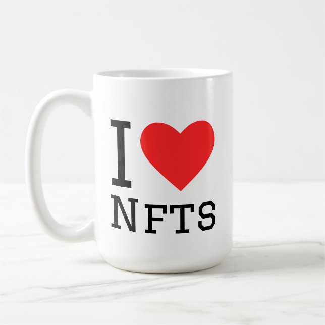 Ich liebe NFTs Kaffeetasse (Links)
