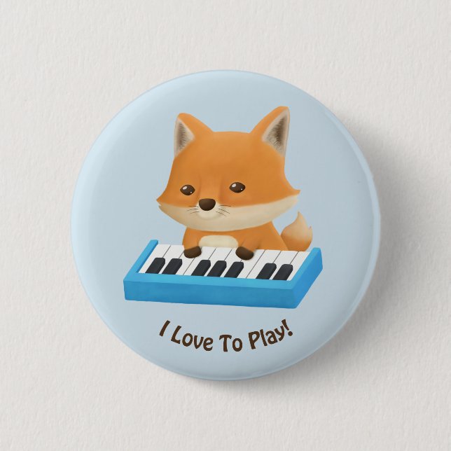 Ich Liebe, Niedlichen Fox auf Klavier Kids Button  (Vorderseite)