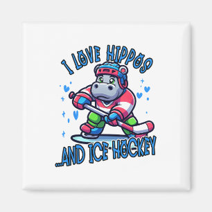 Ich liebe Nilpferde und Eishockey Lustiges Eishock Magnet