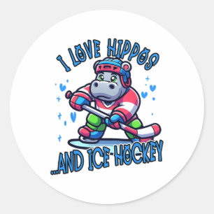 Ich liebe Nilpferde und Eishockey Lustiges Eishock Runder Aufkleber