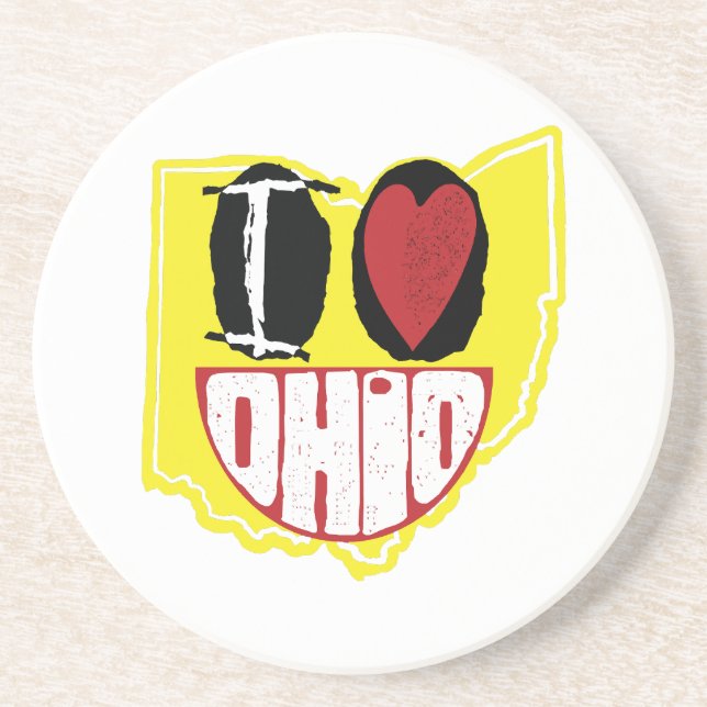 Ich Liebe Ohio lächelnd glückliches Gesicht Getränkeuntersetzer (Vorne)