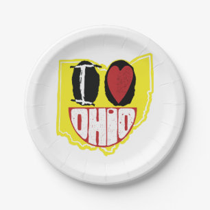 Ich Liebe Ohio lächelnd glückliches Gesicht Pappteller