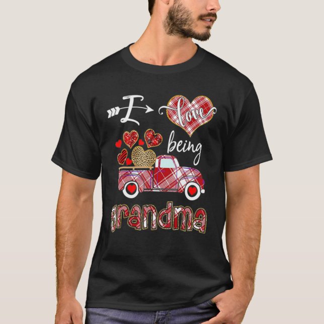Ich Liebe Oma Red Kariert Truck Hearts Valent T-Shirt (Vorderseite)