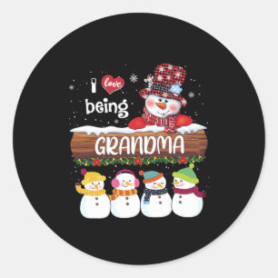 Ich Liebe Oma Snowman Weihnachtsfamilie Weihnachte Runder Aufkleber