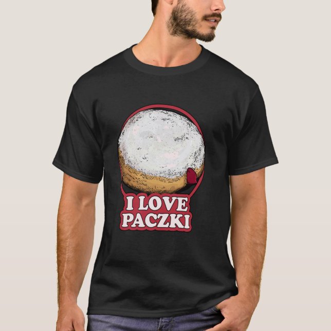 Ich liebe Paczki Polnisches Doughnut-Gebäck Paczek T-Shirt (Vorderseite)