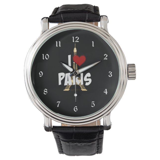 "Ich liebe Paris," Eiffelturm Armbanduhr (Vorderseite)