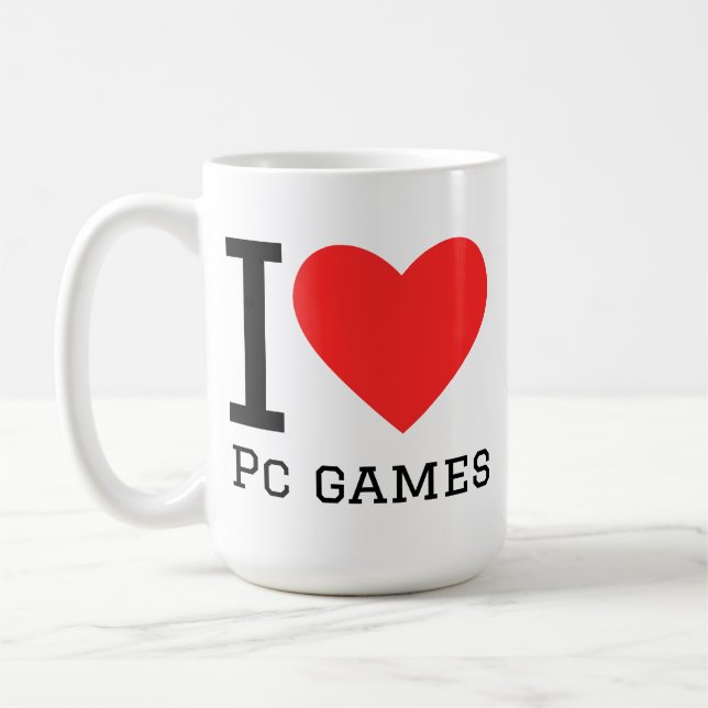 Ich liebe PC-Spiele quadratischer Aufkleber Kaffeetasse (Links)