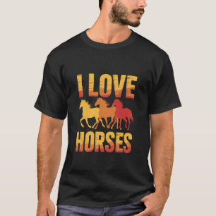 Ich liebe Pferde Farbige galoppierende Silhouette T-Shirt