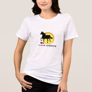 Ich liebe Pferde & Schwarzes Pferd Laufen / Garten Tri-Blend Shirt