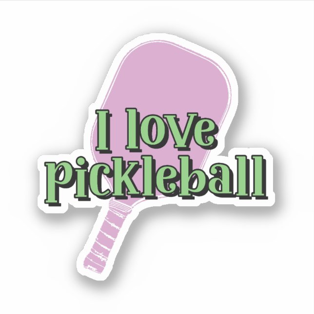 Ich Liebe pickleball in Green Typografy Pink Paddl Aufkleber (Vorderseite)