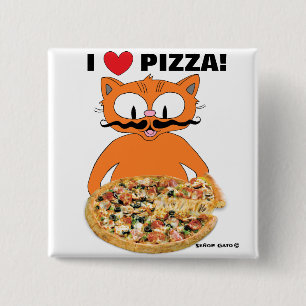 "Ich Liebe Pizza!" Mustache Cat Pizza Lovers Button