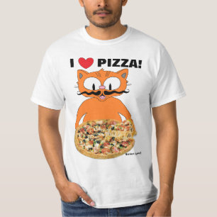 Ich Liebe Pizza! Niedlicher Cartoon Mustache Katze T-Shirt