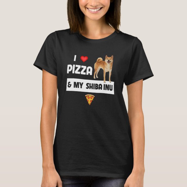 Ich Liebe Pizza und mein Shiba Inu Hund Pepperoni  T-Shirt (Vorderseite)
