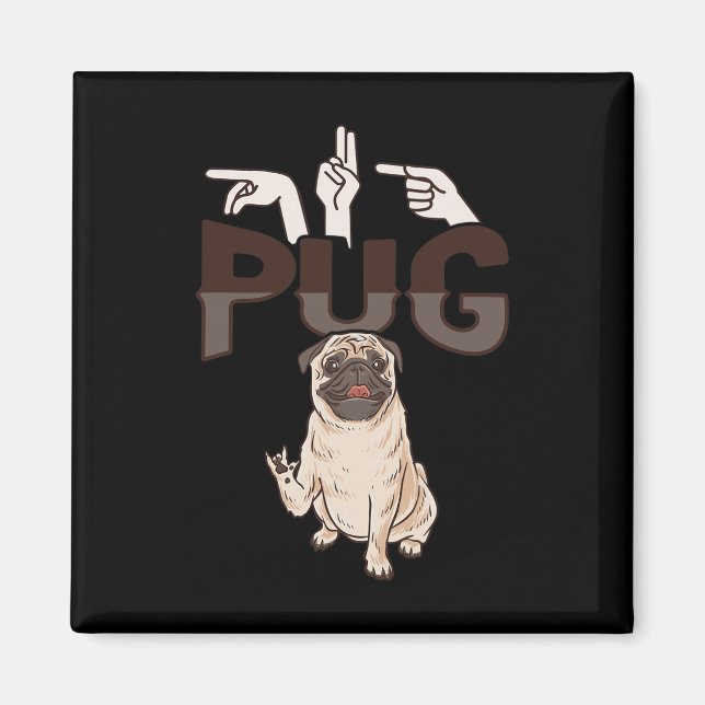 Ich liebe Pug ASL Handgestik Gehörloser Hörverlust Magnet (Vorne)