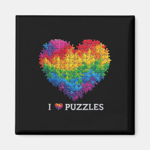 Ich liebe Puzzles Jigsaw Puzzle Herz Regenbogen fü Magnet