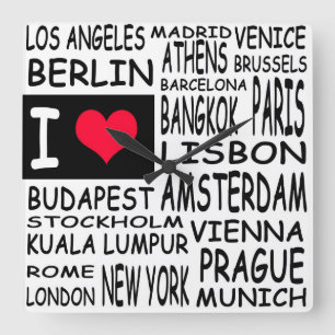 Ich Liebe... Quadratische Wanduhr