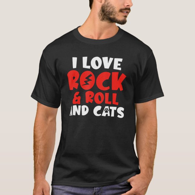 Ich Liebe Rock and Roll and Cats Rocker T-Shirt (Vorderseite)
