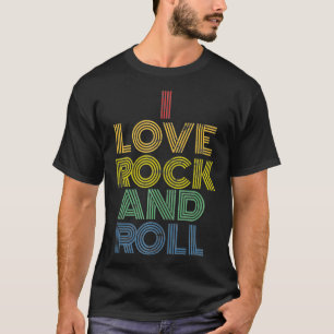 Ich liebe Rock And Roll bedruckter Regenbogen 70er T-Shirt
