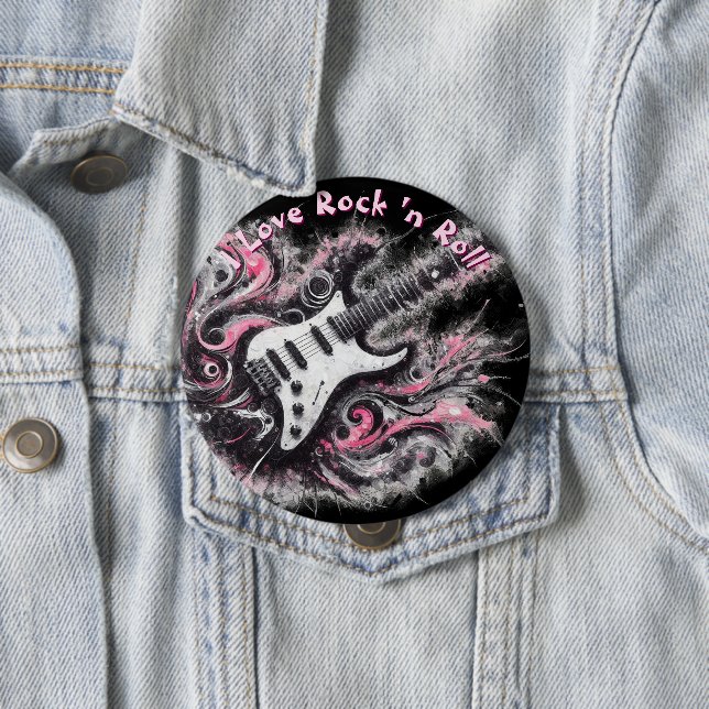 Ich liebe Rock N Roll E-Gitarre Personalisiert Button (Beispiel)