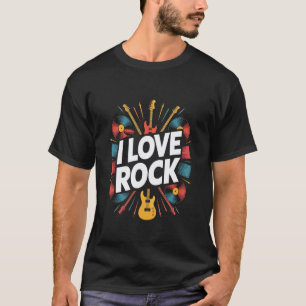 Ich liebe Rockmusik Gitarre Vinyl Schallplatten T-Shirt
