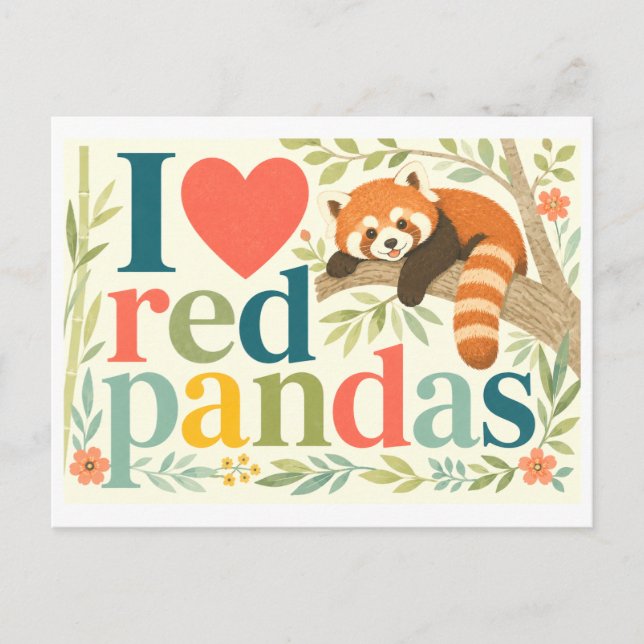 "Ich [liebe] Rote Pandas" Postkarte (Vorderseite)