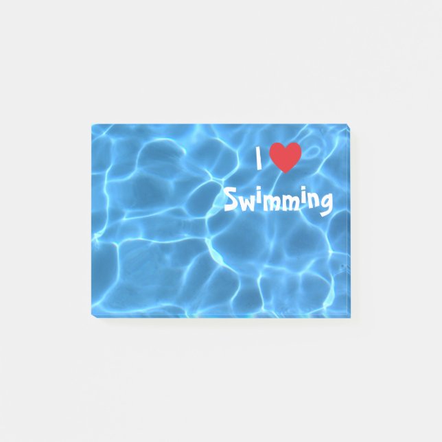 Ich Liebe Rotes Herz mit blauem Schwimmbad Wasser  Post-it Klebezettel (Vorderseite)
