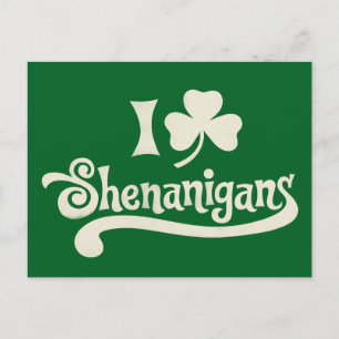 Ich liebe Schabernack Kleeblatt Shamrock St. Patri Einladungspostkarte