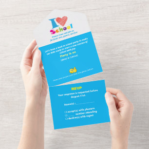 Ich liebe Schule Zurück zur Schule Cartoon-Abschlu All In One Einladung