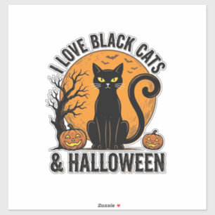 Ich liebe schwarze Katzen Halloween Vintage-Shirt- Aufkleber